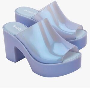 NEW Melissa Iridescent Pearly Blue Jelly Hype Y2K Platform Mule Heels Size 6